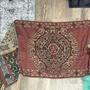 Aztec-Inspired Wall Tapestry in Red and Brown